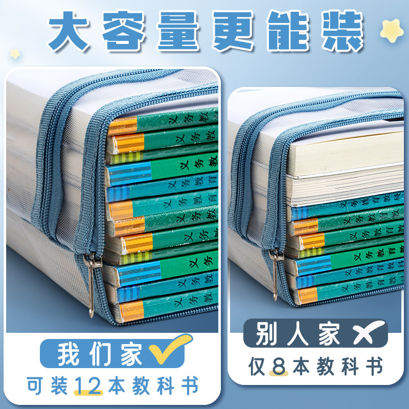 Bolsa de asignatura bolsa de clasificación doble cremallera bolsa de tareas de estudiantes de gran capacidad bolsa de datos de malla transparente A4