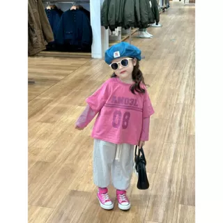 女童套装2025新款韩版春款洋气假两件儿童宝宝打底衫休闲裤两件套
