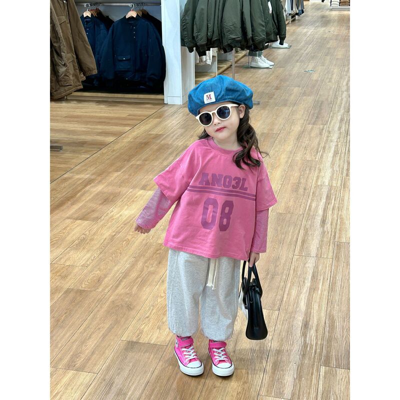 Girls Suit 2025 New Korean Style Spring Style Fake Two-Piece Children's Baby Bottoming Shirt Casual Pants Two-Piece Set