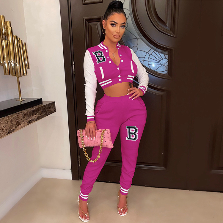 Moterų kelnės baseball uniformos kostiumas su raidėmis sportinis_voghion.com