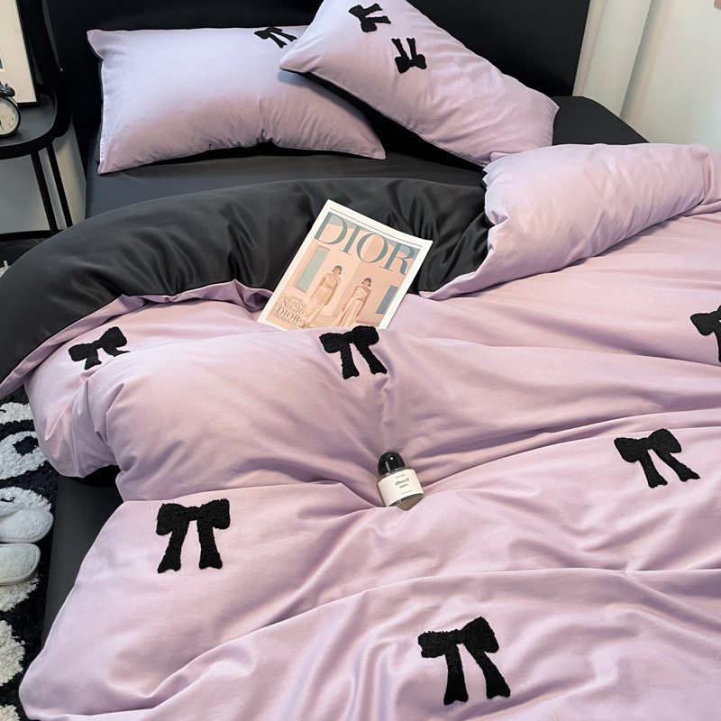 워시드 코튼-퍼플 리본 [입체 타월 자수·매우 부드러운 워시드 코튼·걱정 없는 알몸 수면]