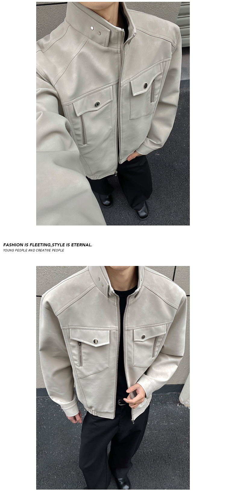 Men's American Retro Leather Baseball Jacket With Stand-up Collar_voghion.com