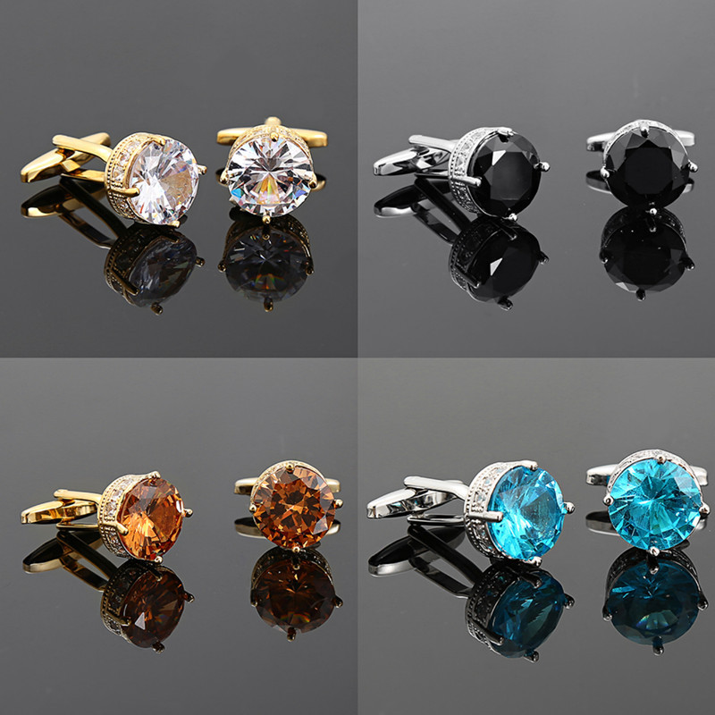 Round Gold Cufflinks Independent Design Style Surrounding Diamond Advanced Sense Lake Blue Champagne Zircon Cufflinks Round Gold Cufflinks Independent Design Style Surrounding Diamond Advanced Sense Lake Blue Champagne Zircon Cufflinks