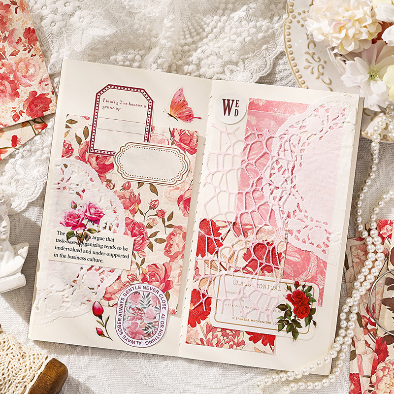 Huanglang Weibo no adhesivo material papel diy cuentas de mano paisajismo material fondo relieve flor triturada material retro papel