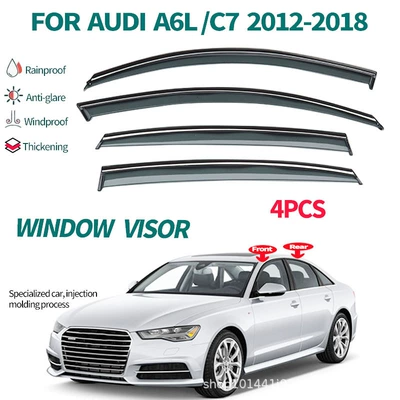 Suitable for Audi A6 Sedan Rain Shield Audi A6 C7 2013-2018 Window Visor (Rain shield) - audi-a6-sedan-mk4-c7-2013-2018-pc-3d-metal-stainless-steel-bright-strips-rain-shield-4-pieces