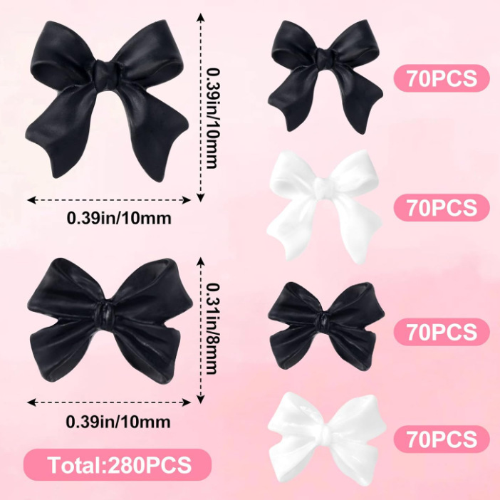 Bowknot accesorios de uñas de resina popular en línea ins blanco y negro simple japonés esmerilado decoraciones de uñas