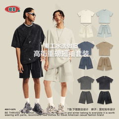 BE men's clothing 2025 spring and summer European and American trendy brands heavy couple loose retro washing teen casual suit men