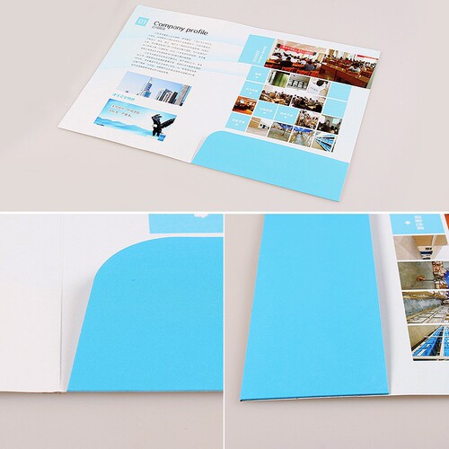 Customized A4 folder with die-cut card sleeve for corporate exhibition, printed health report card, and custom folder cover.