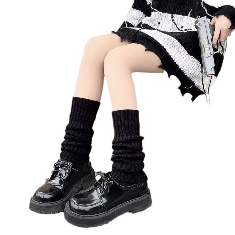 秋冬季日系宽松腿套少女堆堆袜百搭金属标袜套保暖针织袜套简约袜|undefined
