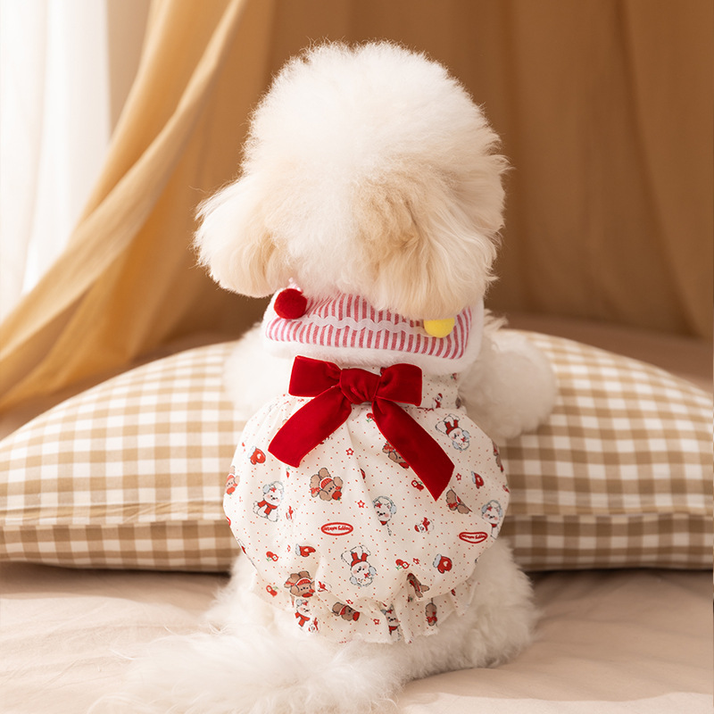 Nueva ropa de perro otoño invierno arco cálido vestido de princesa algodón peluche ropa de mascotas image 3
