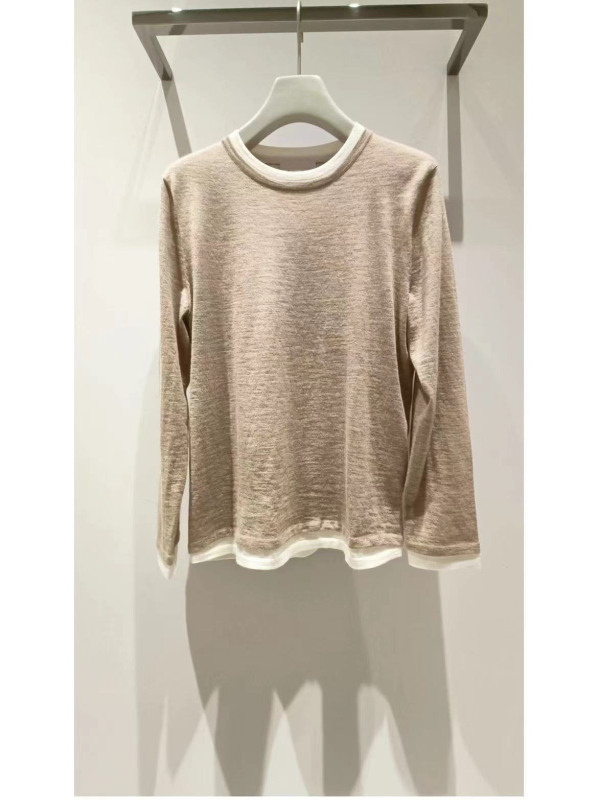 【2/60本ウール】ERD丸首偽2枚ニットtシャツ女性24早秋新商品ゆるい通勤ジャケット|undefined