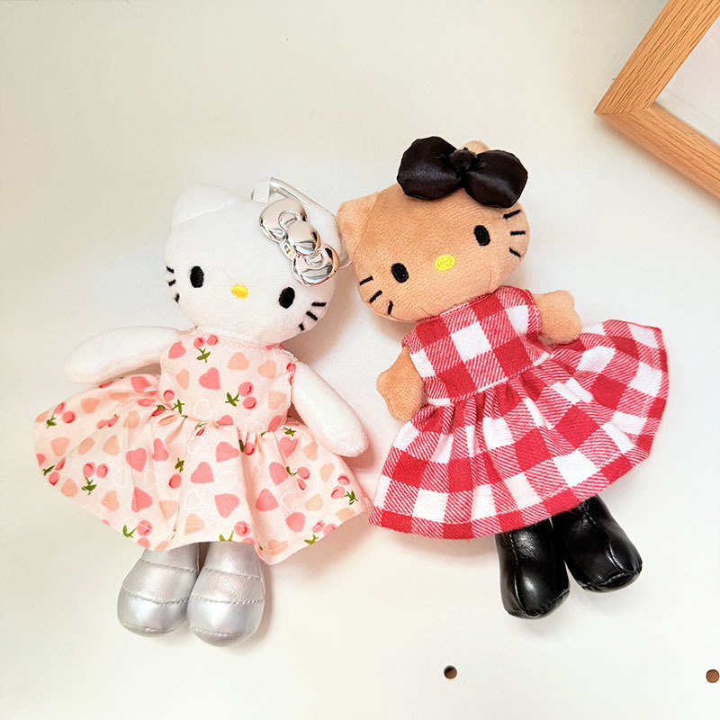 Long-Legged Kitty Plush Doll Pendant Baby Clothes Kt Doll Doll Accessories Daughter Kitty Wearing Red Plaid Skirt Long-Legged Kitty Plush Doll Pendant Baby Clothes Kt Doll Doll Accessories Daughter Kitty Wearing Red Plaid Skirt