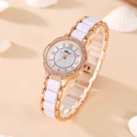 Fashion Quartz Watch TikTok Style, City Strap, Waterproof, Rose Gold Accents