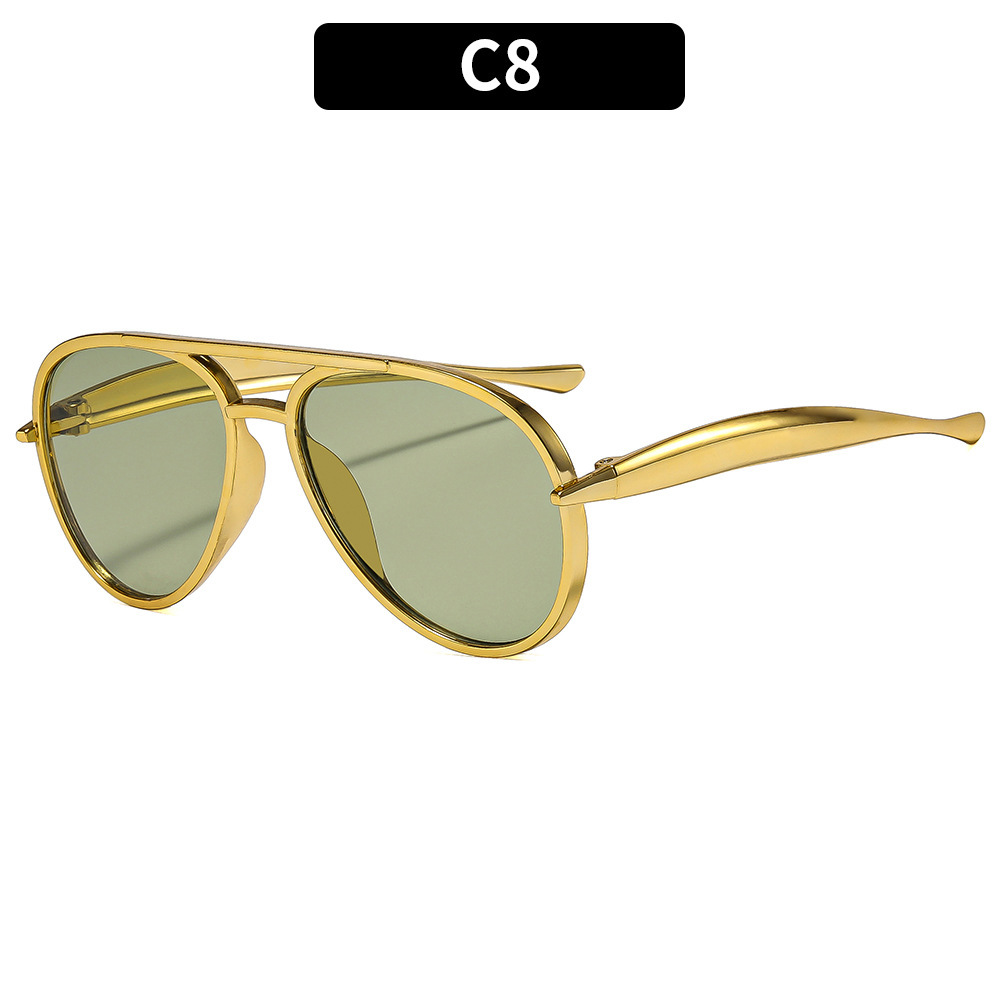 Aviator zonnebrillen met dubbele brug voor dames, retro streetstyle, afslankende high-end zonnebrillen voor heren