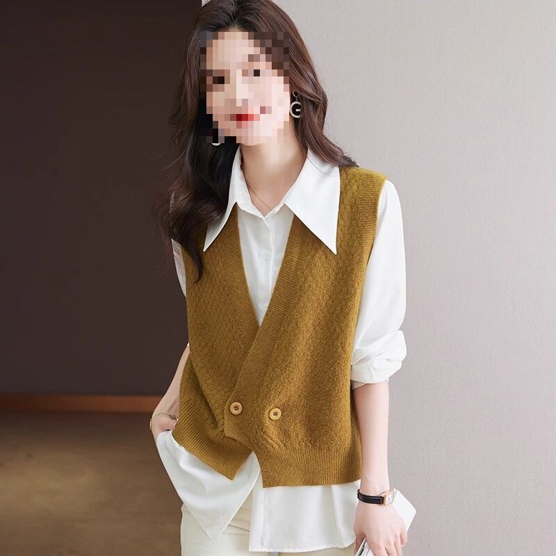 Wholesale Sleeveless Knitted Cardigan Tops for Women in Spring and Autumn, Versatile Loose Layered Vests, Outer Vests and Vests Wholesale Sleeveless Knitted Cardigan Tops for Women in Spring and Autumn, Versatile Loose Layered Vests, Outer Vests and Vests