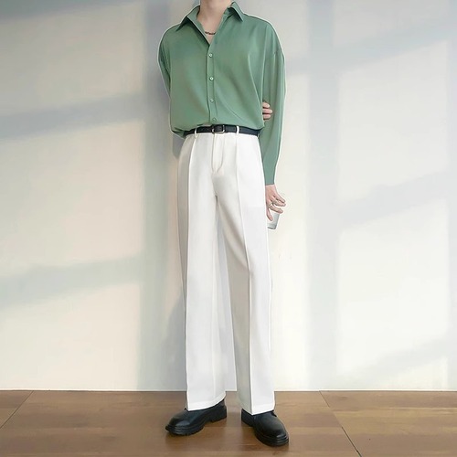 Plus-size ice silk casual pants for men, summer thin, loose-fitting, straight-leg, wide-leg style—drapey tailoring trousers for the season.