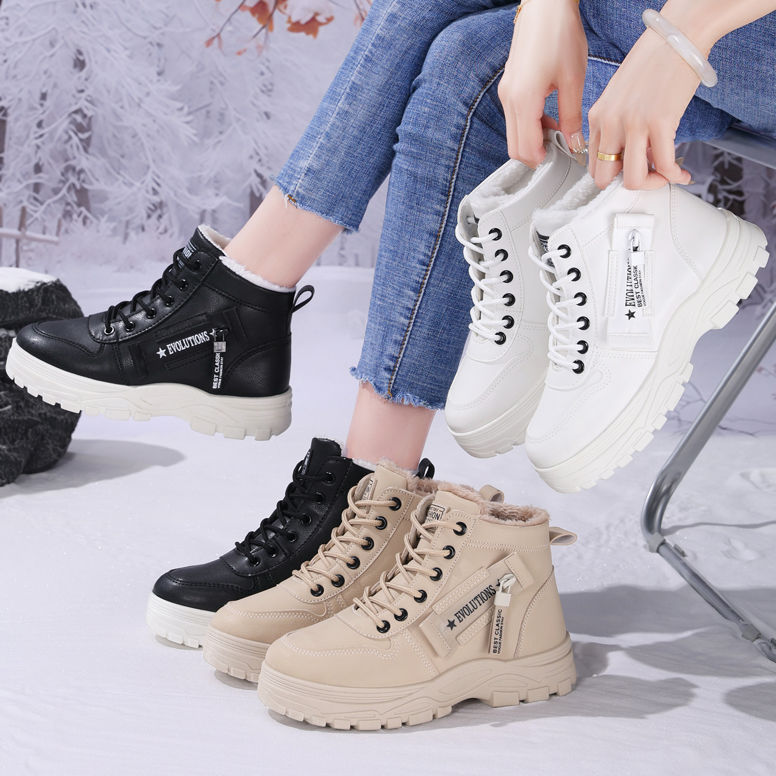 Zapatos de algodón de mujer de invierno, zapatos de mujer de altura transfronteriza, botas de algodón grandes, botas de algodón cómodas, zapatos casuales a prueba de frío
