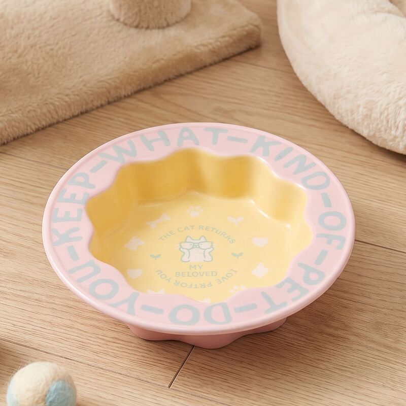 Lace-Edged Ceramic Cat Bowl, Pet Bowl, Cat Food and Snack Bowl, Eating Dish, Drinking Bowl, Anti-Spill, Prevents Black Chin Lace-Edged Ceramic Cat Bowl, Pet Bowl, Cat Food and Snack Bowl, Eating Dish, Drinking Bowl, Anti-Spill, Prevents Black Chin