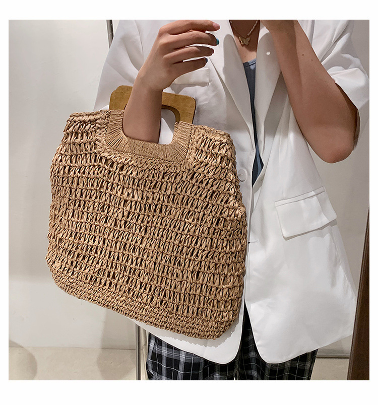 567g Weight Zipper Closure Type Top Handle Strap Type Straw Bag Bags Type Holiday Occasion Straw Material Solid Color Pattern All Seasons Season Women's Gender Vacation Style Oval Shape Khaki, Beige Color Large Size Large Straw Straw Bag Shoulder Bags 5