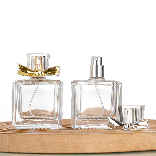 50ml butterfly bow lid square thick bottom grid bottom glass perfume atomizer bottle cosmetic