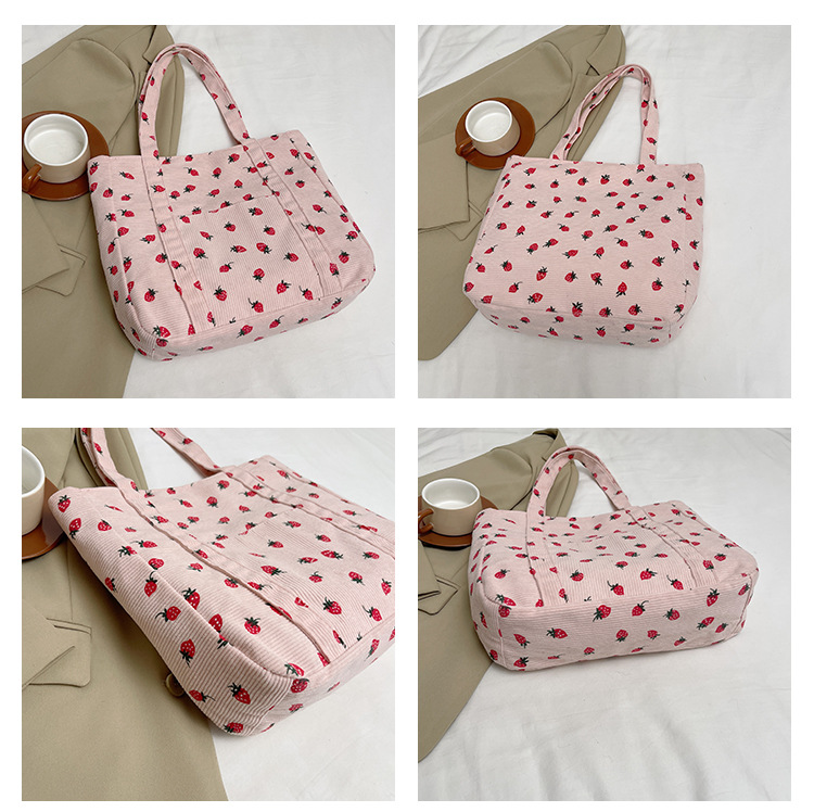 Women's Large Corduroy Strawberry Streetwear Sewing Thread Square Zipper Handbag display picture 1