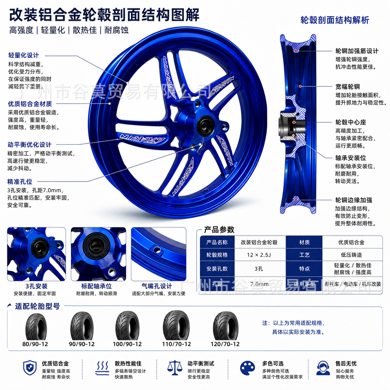 Ounana Modified Aluminum Alloy Wheel Rims 12 Inches 2.5J Suitable for Electric Vehicle Modification of Models Like Niu 9 and Extreme Core