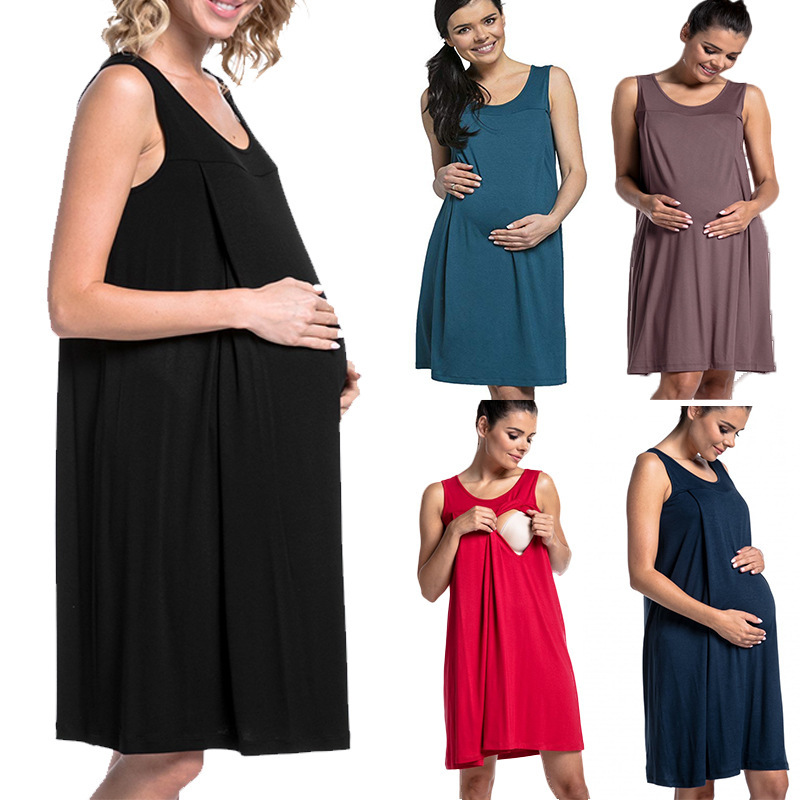Amazon Maternity Hospital Maternity Pajamas Solid Color Breastfeeding dress Comfortable