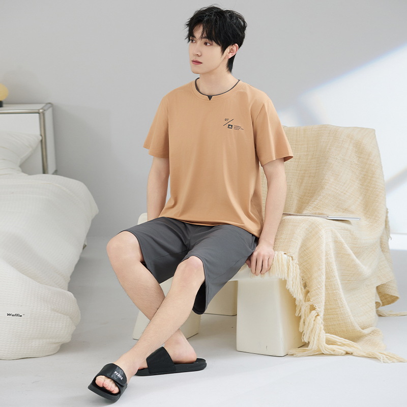 Pijamas de hombre verano algodón fino cuello redondo pantalones cortos de manga corta adolescente suelto de gran tamaño casual simple servicio a domicilio