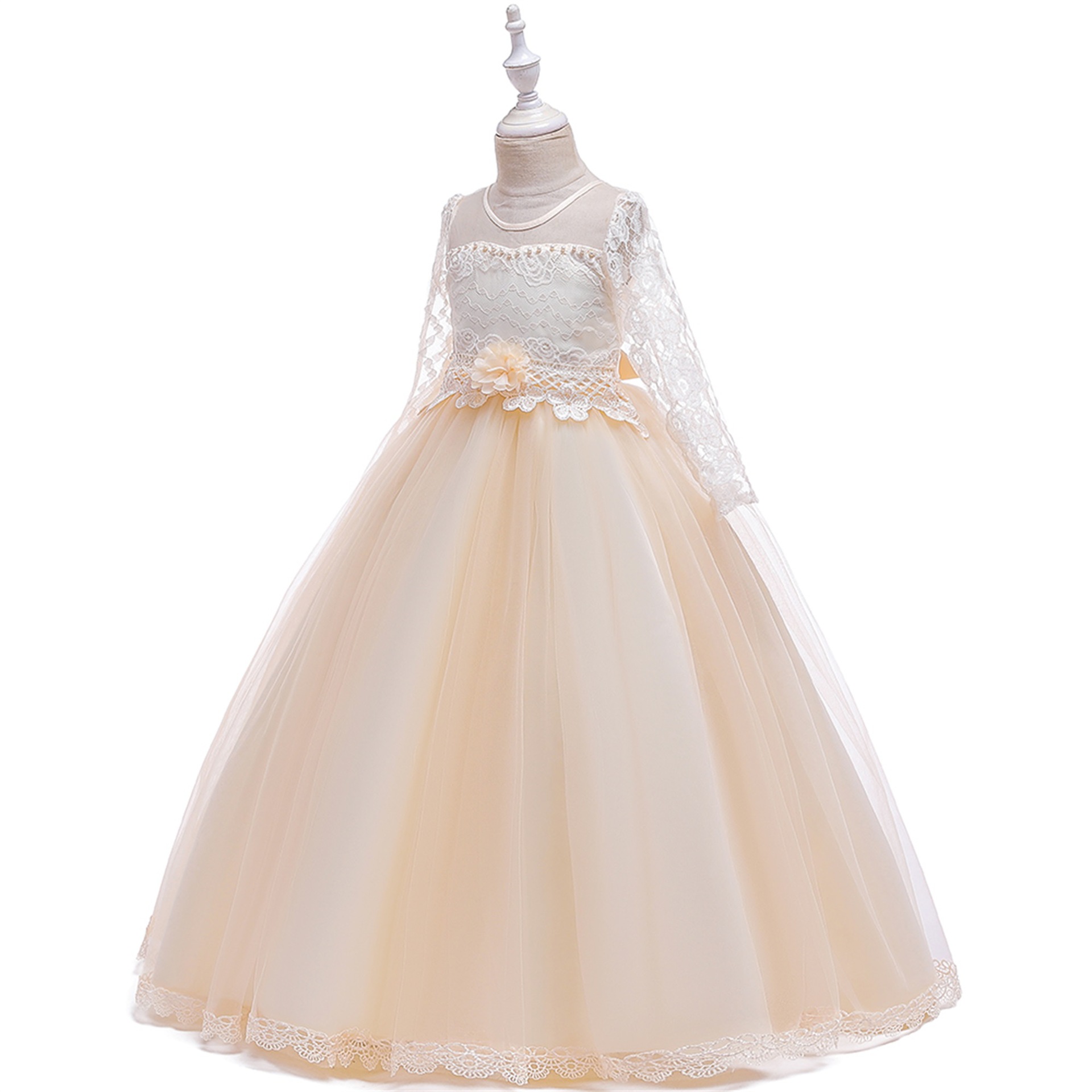 Europa y América Amazon suministro vestido de flores de encaje niña princesa ping vestido de boda infantil vestido de noche