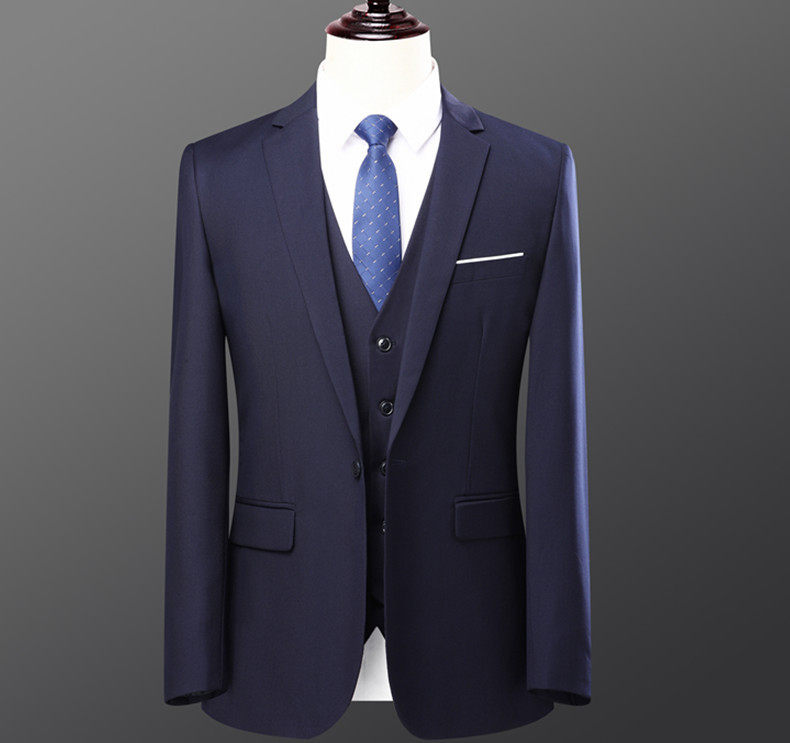 Bộ vest nam hai mảnh dáng ôm, áo vest cổ bẻ phẳng một hàng cúc, lễ phục cưới và đi làm — Bộ áo và quần một cúc màu xanh navy, Bộ đồ hai cúc màu xanh tím than (áo + quần), Bộ đồ hai cúc màu xám (áo + quần), Bộ đồ màu xám một cúc (áo + quần) chi tiết 20
