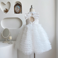 女童蛋糕裙高瑞兒童氣質生日禮服蓬蓬紗裙黑白天鵝公主裙子表演服