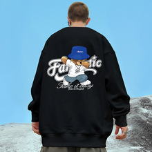 小熊潮牌加肥加大卫衣男国潮薄款印花宽松胖子大码男装圆领外套