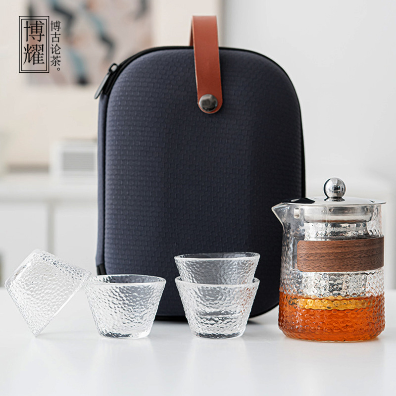 Juego de Té de Viaje de Vidrio Portátil 1 Jarra y 4 Tazas para Auto