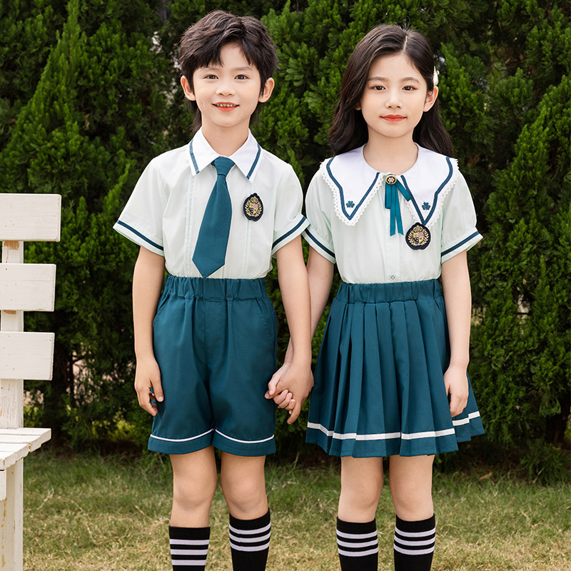 幼兒園園服夏裝兒童學院英倫風短袖班服小學生校服六一合唱演出服