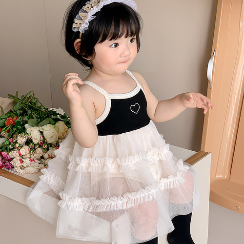 Newborn baby clothes summer thin baby girl sling princess mesh jumpsuit 100th birthday wrap skirt