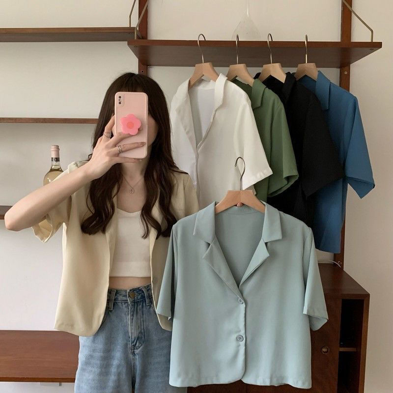 Short-Sleeved Shirt for Women, Summer French Design, Niche Thin Suit, Short Style, Chic Top, Ins Slimming Look