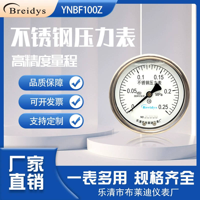 Осевая нержавеющая сталь ударопрочный манометр YNBF100Z Высокая точность манометра Давление гидравлического масла упакован