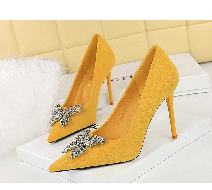 Women's Shoes banquet high heels stiletto women's shoes suede shallow mouth pointed metal butterfly rhinestone single shoes_voghion.com