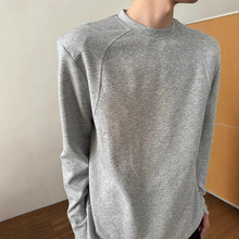 灰色解构正肩长袖t恤男款秋季美式高级感卫衣cleanfit内搭打底衫