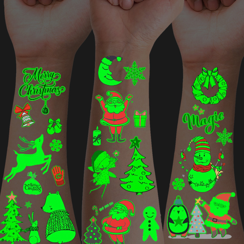 Children's Cartoon Tattoo Sticker Luminous Christmas Waterproof Boys and Girls Luminous Temporary Face Sticker Cross Border in stock