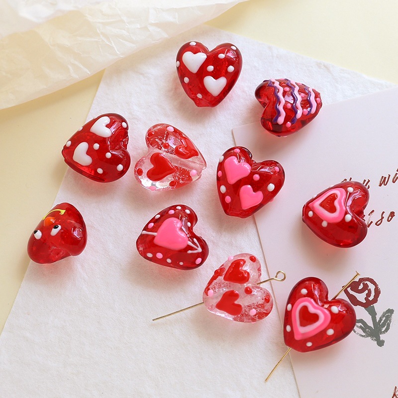 4g Weight Beads Jewelry Making Type 19 * 20mm Jewelry Making Size DIY Jewelry Accessories Classification 1 Piece Quantity glass Material Heart Shape Pattern Sweet, Simple Style Style 1 Piece 19 * 20mm Glass Heart Shape DIY Jewelry Accessories Beads 2