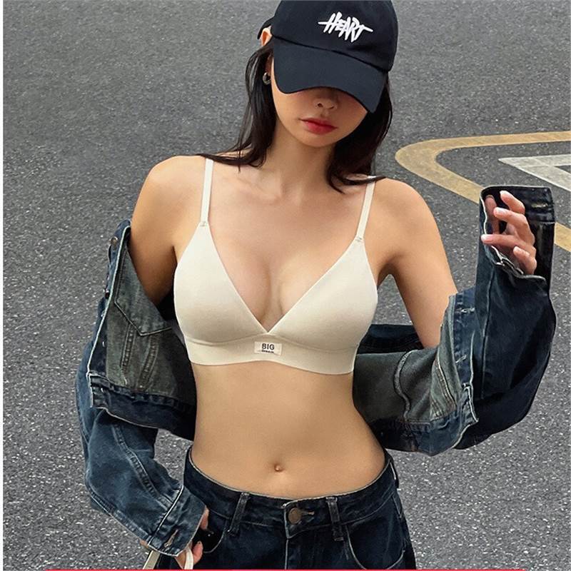 Underwear for Women with Big Breasts, Small Thin Triangle Cup Sports Bra Without Rims, Deep V Sexy Bra for Women 2024 New Style