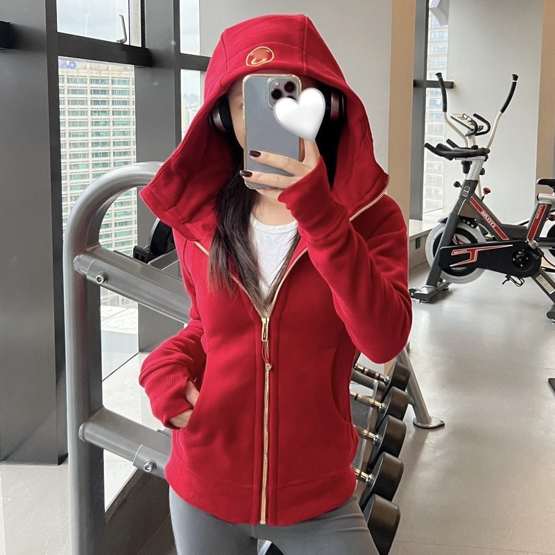 Lulu-style embroidered Scuba sweatshirt for women, slim-fit hooded fleece-lined jacket with zipper, casual sports yoga top Lulu-style embroidered Scuba sweatshirt for women, slim-fit hooded fleece-lined jacket with zipper, casual sports yoga top