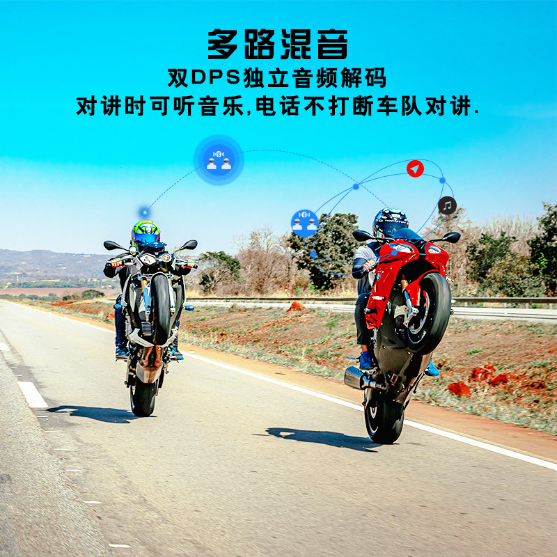 Maxto Motorcycle Helmet Bluetooth Headset M6S Motorcycle Bluetooth Intercom for 8 People to Communicate Simultaneously, Waterproof and Dustproof