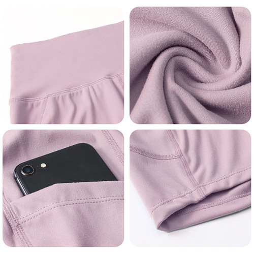 Double-sided brushed nude yoga shorts, women's high-waisted butt-raising leggings, pocket fitness shorts 02418