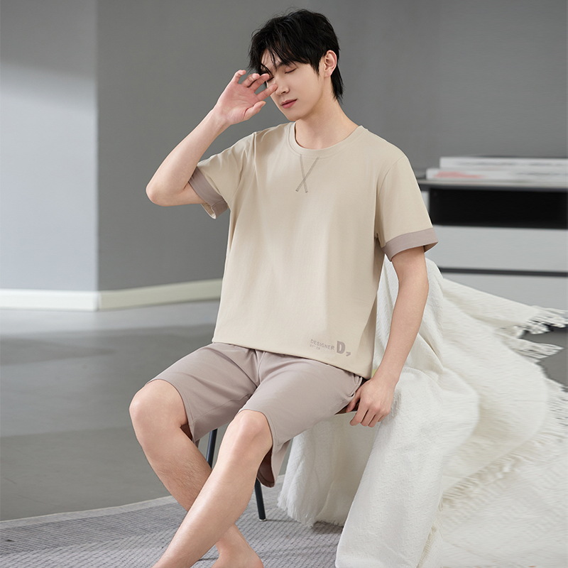 Pijamas de hombre verano algodón fino cuello redondo pantalones cortos de manga corta adolescente suelto de gran tamaño casual simple servicio a domicilio