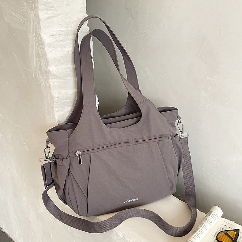 Túi tote nữ cỡ lớn chất liệu nylon nhẹ, túi đeo vai và đeo chéo tiện lợi — Khói tím, Quân đội xanh, màu be, màu nâu chi tiết 10