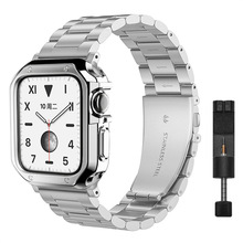 适用 iWatch SE 7 6 5 4 3 2 Apple Watch三珠不锈钢表带硅胶表壳