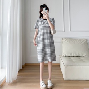 8630#(real shot) summer new striped short sleeve dress