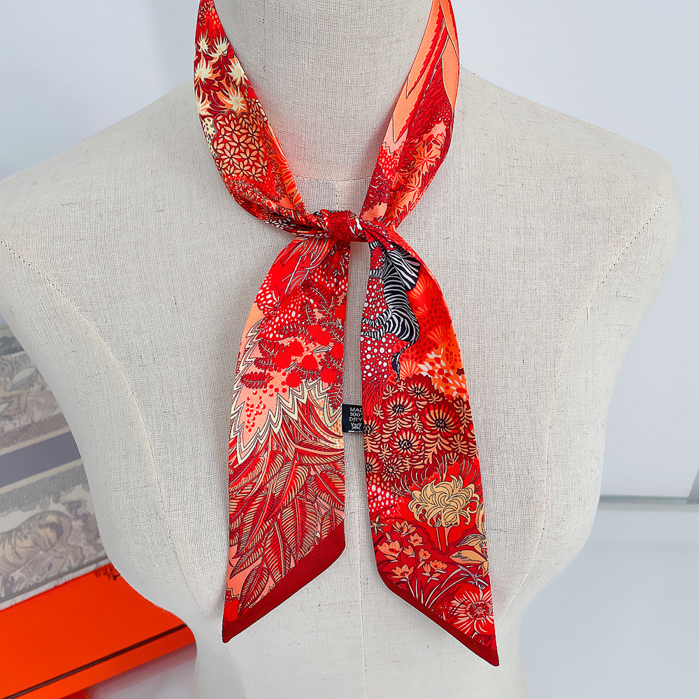 Fashion Summer Plant Jungle Steed Twill Silk Long Ribbon Headband Small Scarf display picture 6